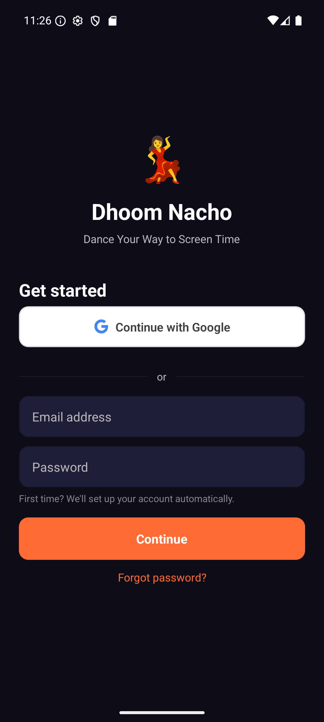 Sign In — Continue with Google or email